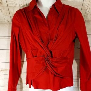 Alfani Wrap Twist Front Ruched Button Down Cotton Top Blouse Shirt Amore Red 16
